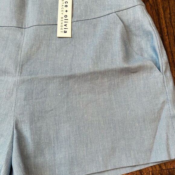 NWT Alice & Olivia Donald High-Waist Linen-Blend Short Size 10 Chambray - Picture 10 of 11